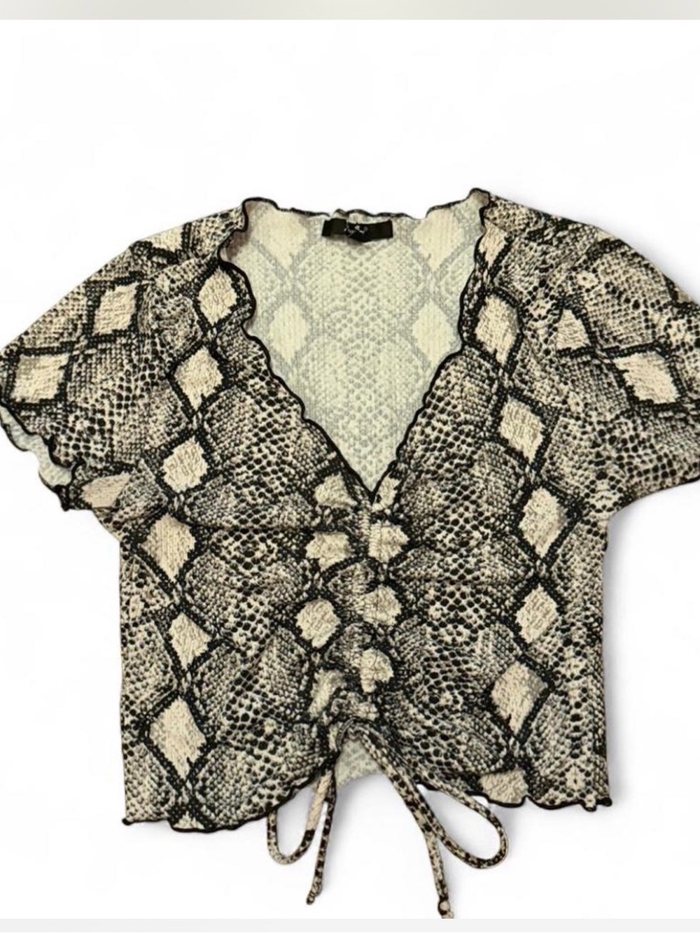 Snake Print Drawstring V-Neck Crop Top